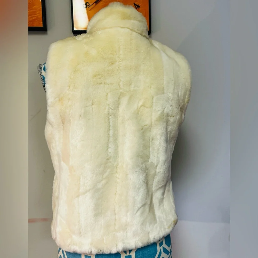 Ann Taylor Loft Petites Faux Fur Ivory Zipper  Vest Womens XSmall